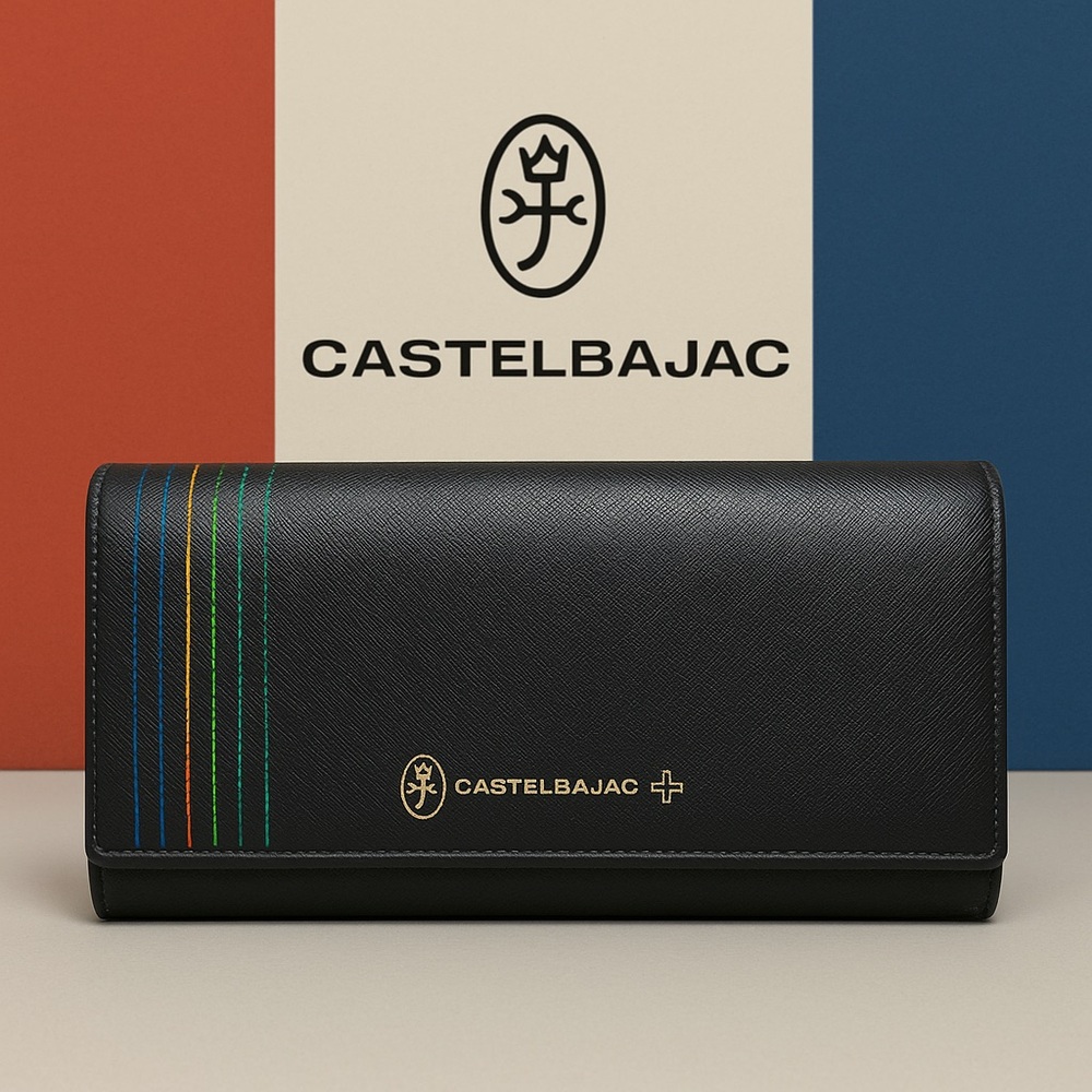 ✨CASTELBAJAC Black Leather Wallet with Rainbow Stitching | Luxury Designer EUC✨
